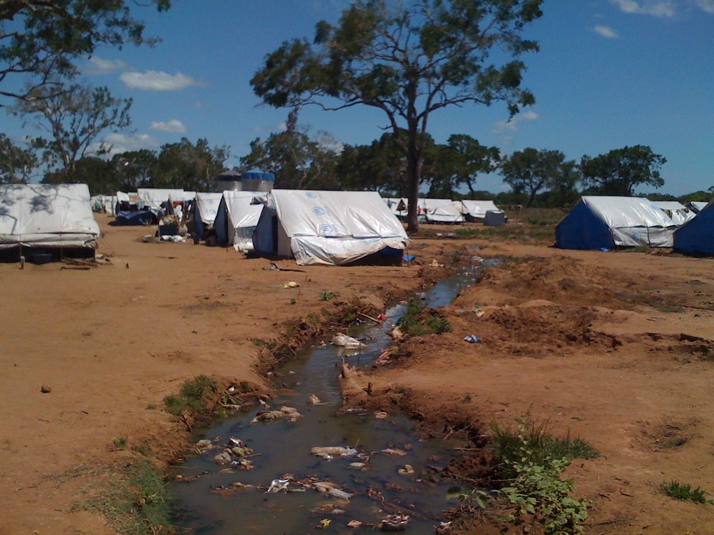 Displacement camp shelter tents, where psychological first aid training in Kenya is applied
